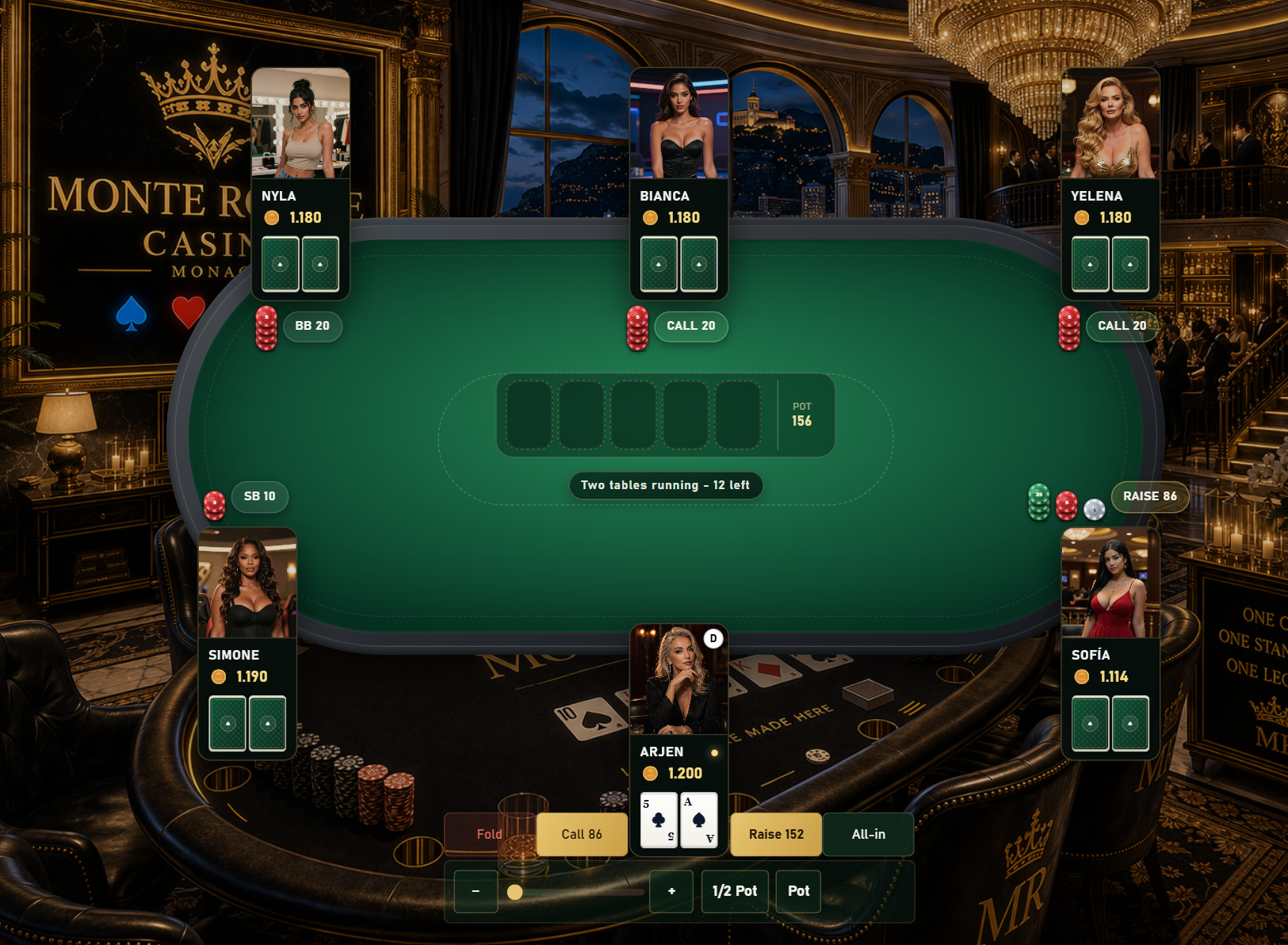 Poker table during a hand